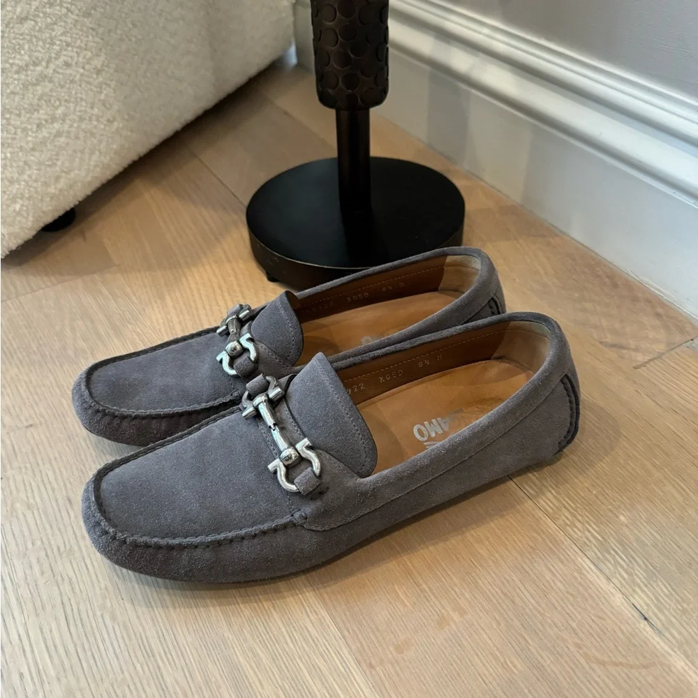 Salvatore Ferragamo Grey Suede Gancini Horsebit Loafers Size 8.5 - Picture 5 of 6